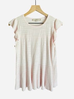 LOFT Light Pink and Cream/White Peplum Top S